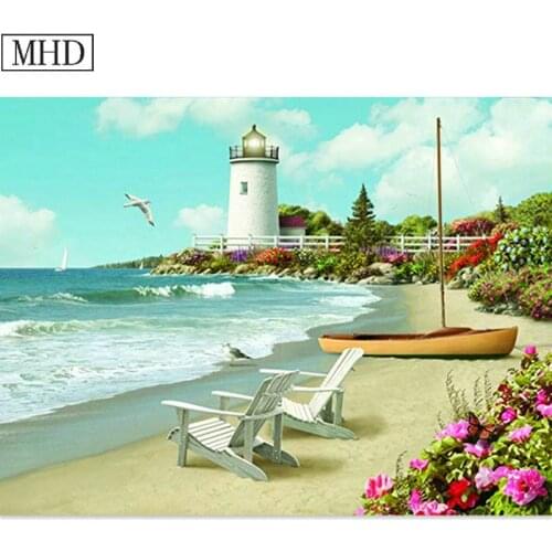 MHD full rhinestone mosaic sea view 5d diy diamond painting handmade art diamond embroidery set home decoration