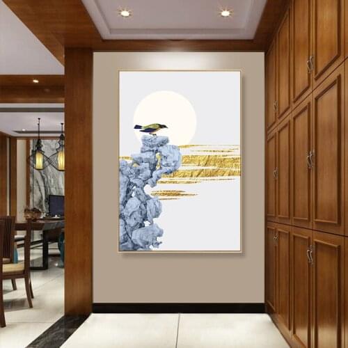 Minimalist Style Animal Blue Ocean Snow Mountain Rock Gold Graffiti Canvas Painting Wall Picture Poster Living Room Decoration