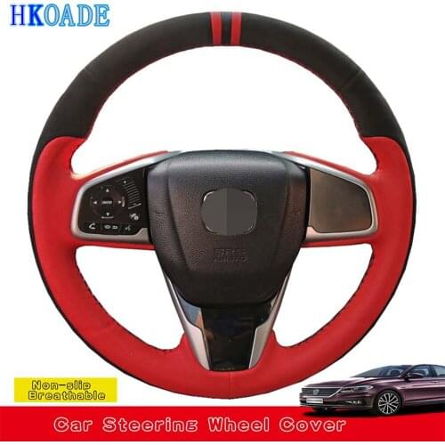 DIY Hand-stitched Black Comfortable And Soft Genuine Leather Car Accessories Steering Wheel Covers For Honda Civic 2004 - 2014
