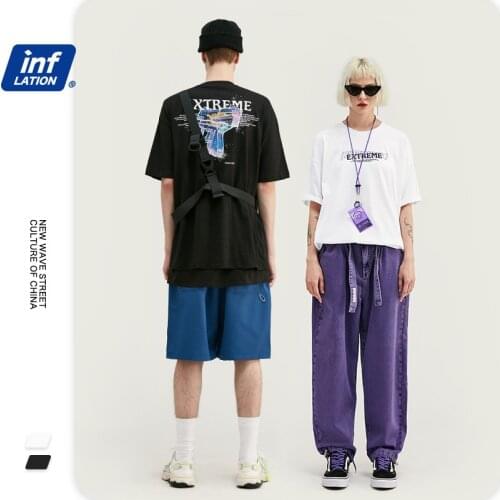 Fashion Cartoon Pistol Printing Drop Shoulder Sleeve T-Shirt High Street Trend Hip-Hop Cotton Unisex T Shirt NO56