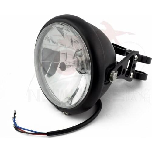 Motorcycle 5.75in. Headlight 41mm Bracket Clamp H4 Round Hi/Low Beam For Harley Chopper Bobber Cafe Racer For Honda