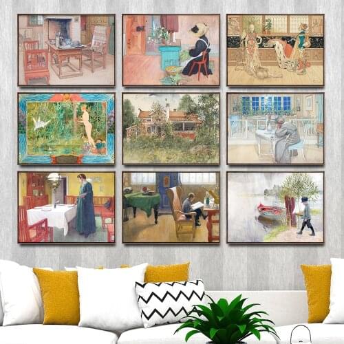 Wall Art HD Print Home Decoration Sweden Painting Carl Larsson Nordic Style Canvas Picture Watercolor Poster Modular For Bedroom
