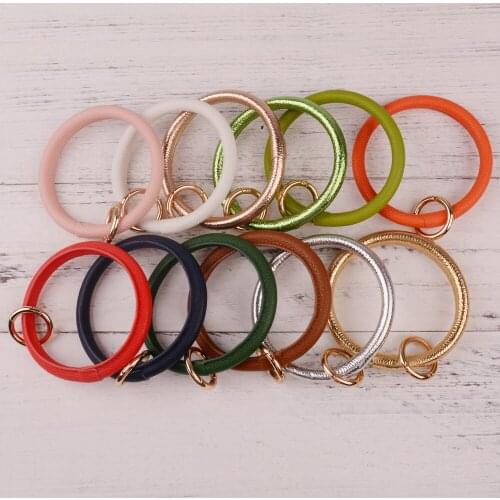 Rainbery 2021 New Fashion Multicolor PU Leather O Key Chain Custom Circle Wristlet Keychain Wholesale For Women Girls DZ0089