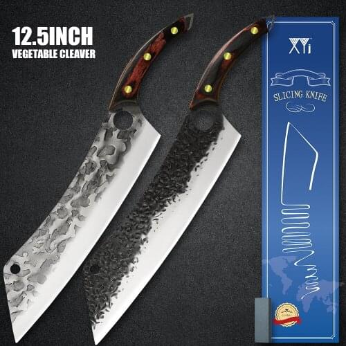 Sowoll Butcher Filleting 12.5'' INCH Stainless Steel Kitchen Chef Knife Cleaver Anti-rust High Carbon Blade Wood Handle Knife