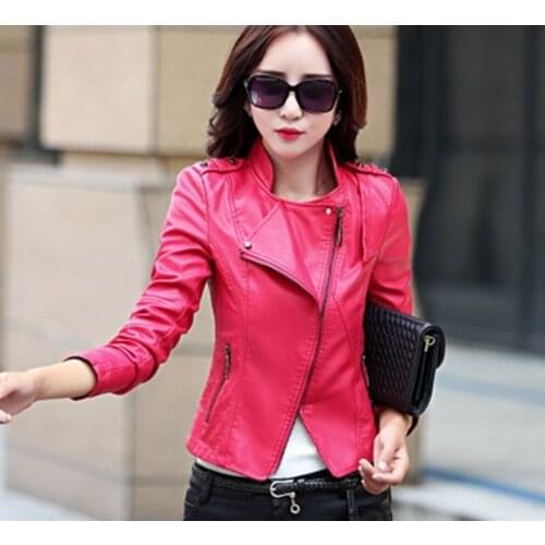 Autumn 2020 Women Spring Coats Short Slim Casual BF Ladies Clothing Faux Leather Jacket Plus Size WUJ0070