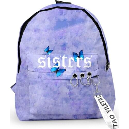 James Charles Blue Butterfly Sisters Fashion Oxford Fabric One Shoulder Keychain Backpack Printed Casual Student School Bag