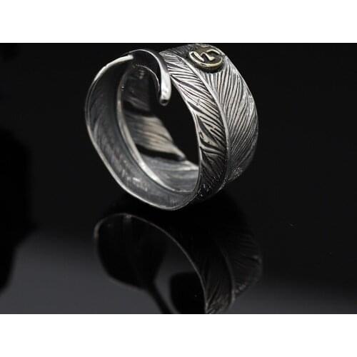 SA SILVERAGE Silver Jewelry Silver 925 Jewelry Average Size 16-25 Retro Ring Marcasite Eagle Feather Ring 925 Sterling