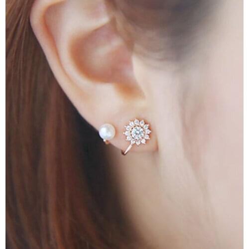 Pearl Studded Korean Version Diamond Ear Clip Womens Paired Things K-pop Accessories Clip-on Earrings Hanging earrings