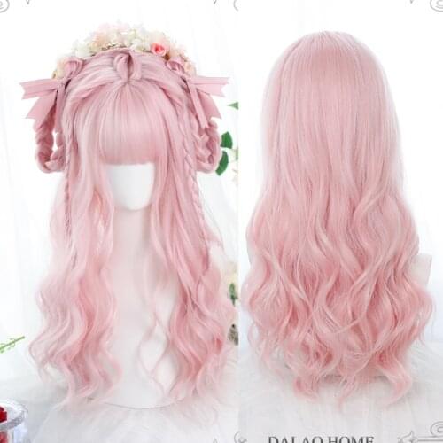 HOUYAN Synthetic wig long deep wavy blue purple pink wig with bangs womens cosplay party Lolita heat-resistant