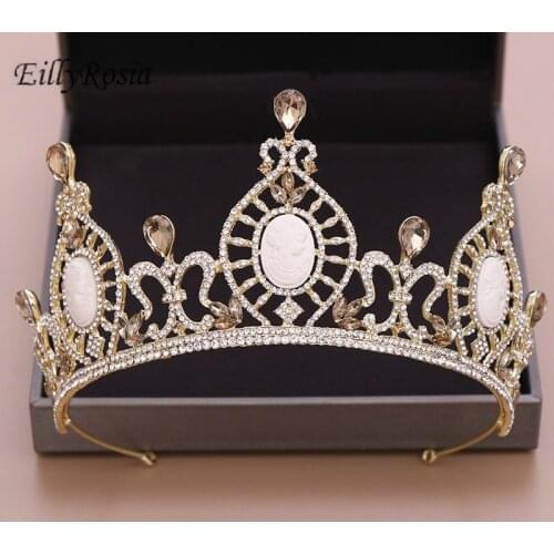 EillyRosia Bridal Crown Wedding Headdress Pello Crown Wedding Hair Jewelry White Gold Rhinestones Bridal Hair Accessories 2020