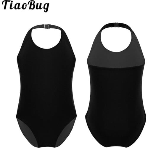 TiaoBug Kids Teens Halter Cutout Professional Ballet Leotard Girls Solid Color Gymnastics Leotard Sports Bodysuit Kids Dancewear