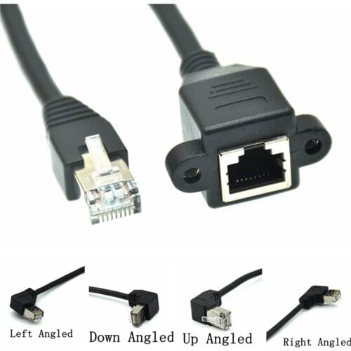 90 degrees Right Up Down Angle RJ45 Male to Female Screw Panel Mount Ethernet LAN Network Extension Cable converter 0.3m 0.6m 1m