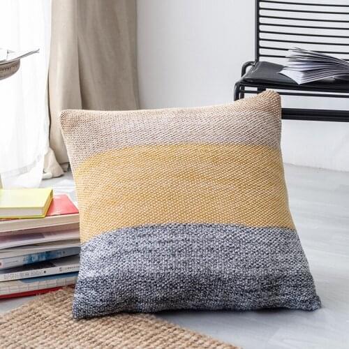 Knitted Cushion Cover Home Decoration Geometric 45x45cm Square Pillow Cover Yellow Grey Brown Nordic Style Soft Cotton Knit