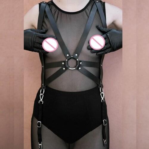 Fashion Leather Body Harness Goth Bondage Cage Sculpting Belt Straps Sexy Garter For Stockings Adjustable Suspender Straps