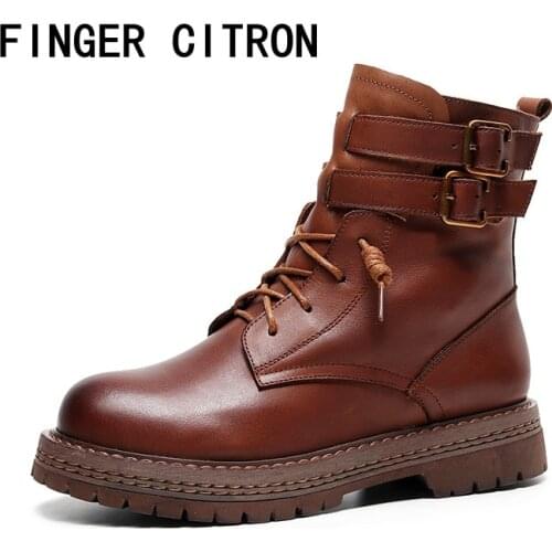 Finger Citron Women Chelsea Anckle Boot Genuine Cow Leather Round Toe Rubber Outsole By Handmade Lady Style Size 35-41