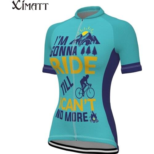 Womens Short Sleeve Cycling Classic I'M GONNA RIDE Polyester Blue leotards Retro Football Shirts Mtb Clothes