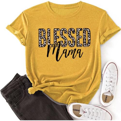 Women Crew Neck Short Sleeve Casual Summer T-shirts Graphic Tee Shirts Tops Female Clothes Blessed Mama Shirts for Woman