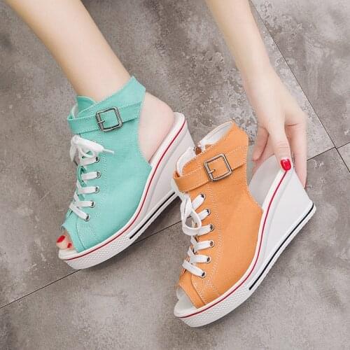 43 Big Size Women Sandals Wedge Shoe for Woman Platform Shoes Canvas Woman Pumps Womens Summer Heels Plateau Sandals Women Red