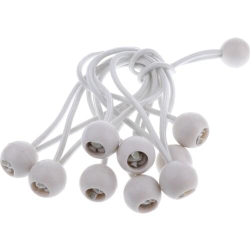 10pcs 16cm/6.3" Ball Bungee Cord Tarp Tie Down Strap Canopy White/Black