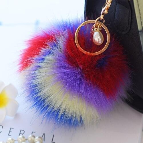 Colorful 10CM Fluffy Ball Fur Pompom Key Chains Car Key Ring Women Artificial Fox Fur Ball Keychain Bag Pendant Accessories Gift