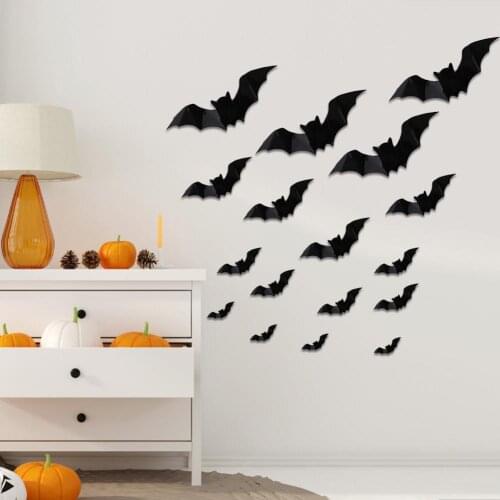 12pcs Halloween Decoration 3D Black PVC Bat Halloween Party DIY Decor Bar Room Halloween Party Scary Decos Props Wall Sticker