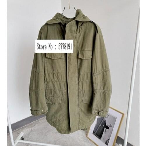 20Woman Army Military Green Long Trench Coat front LETTER Print Zipper Long Sleeves Cotton Oversized Fashion Coat