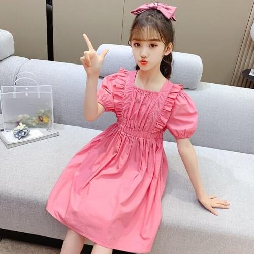 2021 Kids Dresses For Girls Summer New Princess Children Clothes Fashion Solid Color Baby 2021