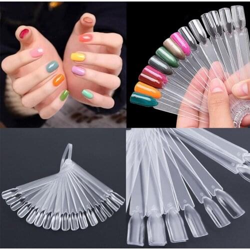 32/50pcs Nail Polish UV Gel Color Palette Card Display Fan Shaped Natural False Nail Tip Sticks Colored Practice Training
