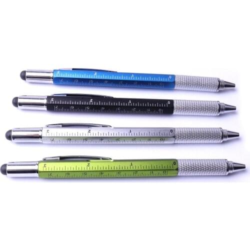 4pcs 6 in 1 Multi-functional Tool Touch Pen Ball-point Pen for Capacitive Pen one-word Batch Cross Batch Scale Level Ball Pen