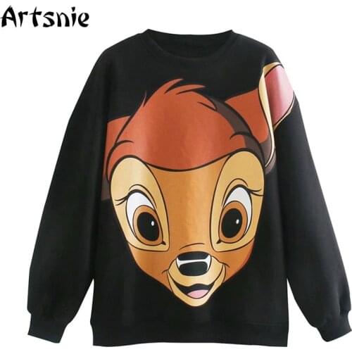 Artsnie Disney Cartoon Sweatshirt Women Winter O Neck Long Sleeve Fleece Warm Hoodies Streetwear Black Oversized Sweatshirts