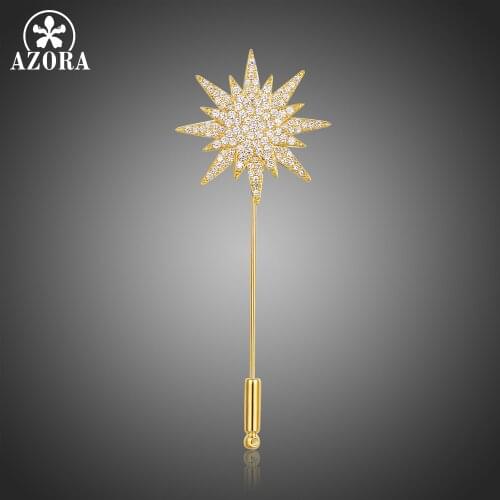 AZORA Sunflower Brooches for Women Round Clear Cubic Zirconia Plant Pins Gold Color Fashion Jewelry New Summer Style Gift TP0097
