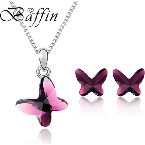 BAFFIN Original Crystals From Austria Mini Butterfly Pendant Necklace Stud Earrings Cute Jewelry Sets Women Accessories Gifts