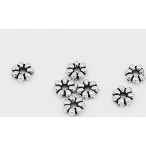 6*6mm Flower Shaped Metal Antique Tibetan Silver Spacer Beads Findings Jewelry Making DIY-10037254