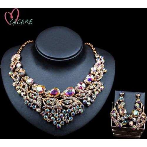 CACARE Luxury Jewelry Sets Women Party 2021 CHEAP Big Dubai Jewelry Set Gold Colorful Drop Earrings Necklace Set F0293 Statement