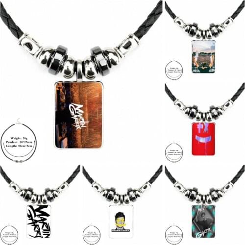 EJ Glaze For Unisex Gift Martin Garrix Logo Hip Hop Jewelry Wiht Black Leather Bead Pendant Glass Cabochon Choker Necklace