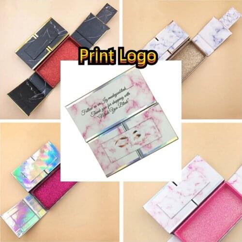 Double door false eyelash packaging box lash boxes packaging print logo faux cils 25mm mink eyelashes marble case holographic