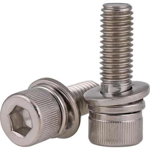 M5 M6 Stainless Steel 304 Socket Head Cap Sem Screw With Spring Flat Washers Assembed 100pcs/lot
