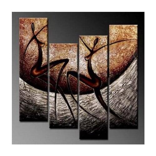 Hot 100 % Handmade 4 Piece Set Modern Abstract Oil Painting Dancing People Fashion Phoenix Painting Wall Decor In High Quality
