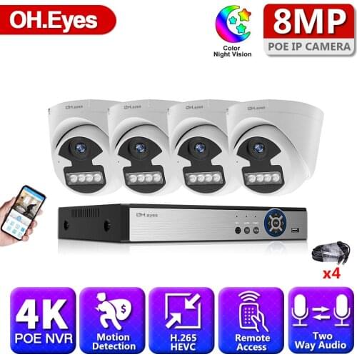 4K Video Surveillance Camera NVR Kit 4ch Nvr Set Security Camera System CCTV Poe Home AI Face Recognition Two Way Audio 8MP