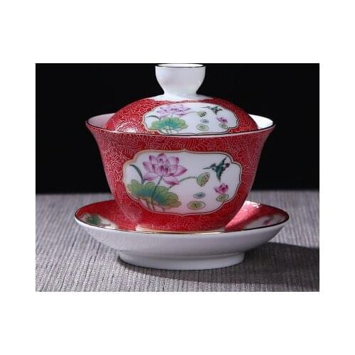 Jingdezhen Ceramic Tea Tureen Under Color Glazed Cover Bowl Chinese Large Kung Fu Gaiwan Tea Cup Bowl Hand Grab Pot Teaware