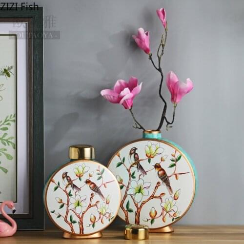 Modern Garden Ceramic Bird Desktop Vase Animal Pattern Home Living Room Entrance Table Flower Vase Home Decoration Accessories