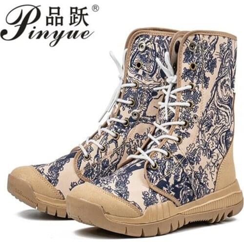 Chinas wind summer breathable high help hiking leisure lovers army fan boots work outfit cross country canvas boots
