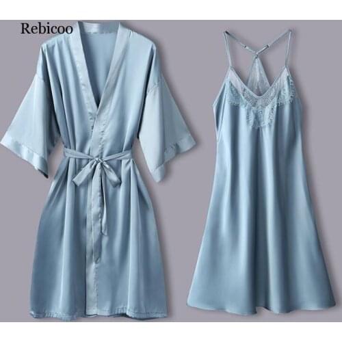 2PCS Bride Bridesmaid Wedding Robe Suit Sexy Women Satin Sexy Kimono Bathrobe Gown 2020 Spring New Intimate Lingerie Sleepwear