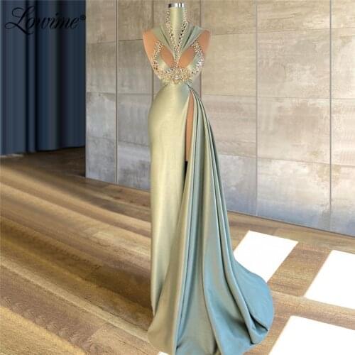 Lowime Crystals Mermaid Long Party Dress 2021 Customized Robes De Soiree Longue Evening Gowns Cut-out Sexy Prom Dresses Vestidos