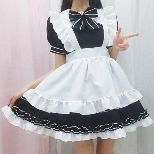 Sweet Women Maid Dress Cosplay Costume Japanese Black White Devil Lolita Maid Outfit Halloween Carnival Party Dress up C70M291