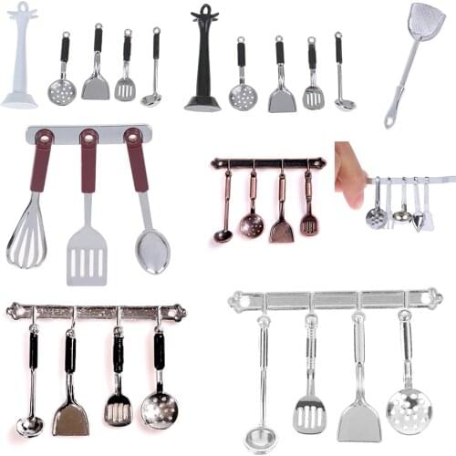 Mini Vintage Dollhouse Miniatures Tableware Cutlery Cook Tools Rack Fork Spoon Childrens Toy Doll House Simulaiton Kitchen Toys