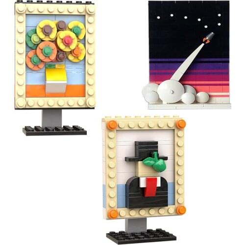 MOC Starry Sky Wall-mounted Bricks Painting Famous Sunflower Rocket Ursa Building Block Sets Art Design Model Toys Boys Gifts