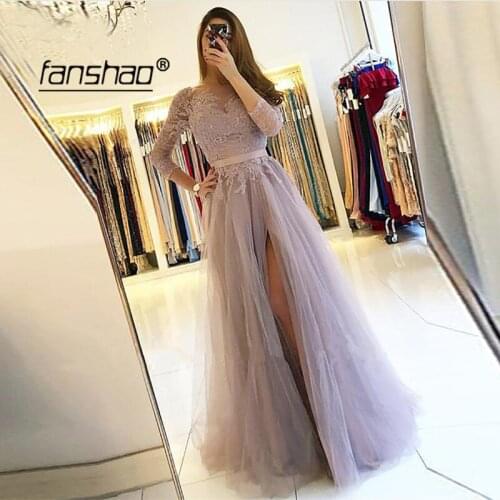 New Arrival Evening Dresses Three Quarter Slit Backless Illusion Special Occasion Islamic Dubai Saudi Arabic Evening Prom Dress