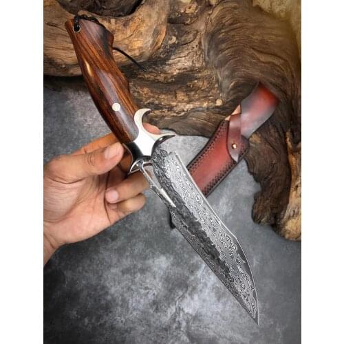 VG10 Damascus Steel Fixed Blade Desert Ironwood Knife Tactical Utility Knife Outdoor Straight Hunting Camping Knives EDC Tools