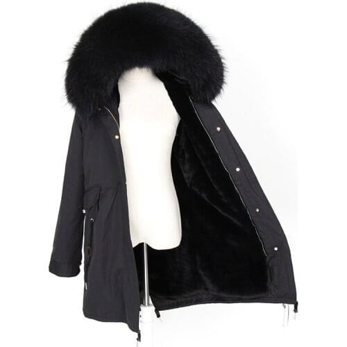 Real Fur Coat Brand 2020 Winter Jacket Women Long Coat Real Raccoon Fur Liner Army Green Parka Streetwear Outerwear Brand NEW